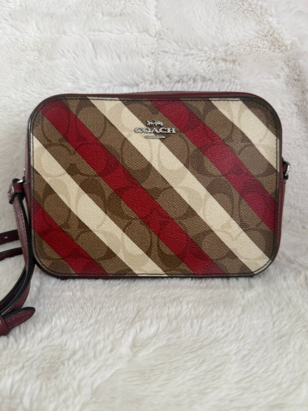COACH Mini Camera Bag Signature Canvas With Diagonal Stripe Print C1387